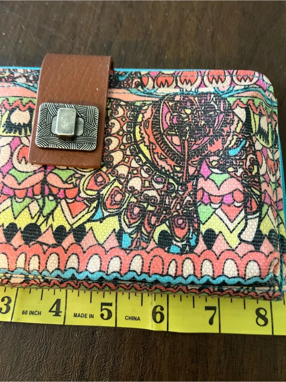 Sakroots Colorful Boho Patterned Clutch with Leather Tab